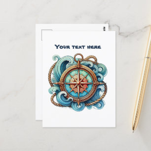 Cute beach customizable Nautical compass Postcard