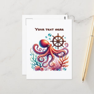 Cute beach customizable octopus postcard
