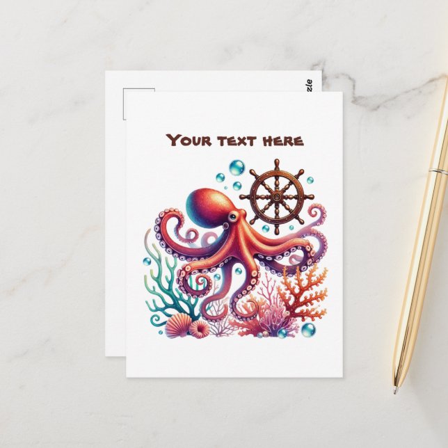 Cute beach customizable octopus postcard (Front/Back In Situ)