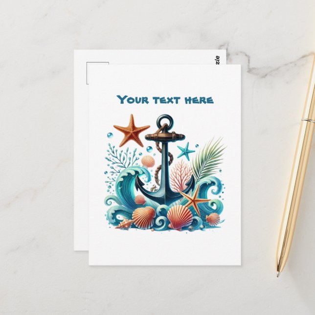 Cute beach customizable Ship's anchor  Postcard (Front/Back In Situ)