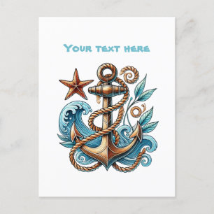 Cute beach customizable Ship's anchor Postcard