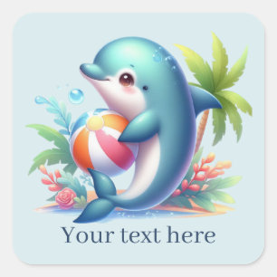 Cute beach dolphin add text  square sticker