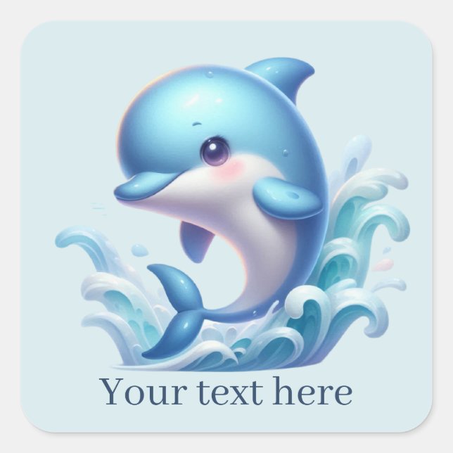 Cute beach dolphin add text  square sticker (Front)