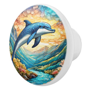 Cute beach dolphin lovers ceramic knob