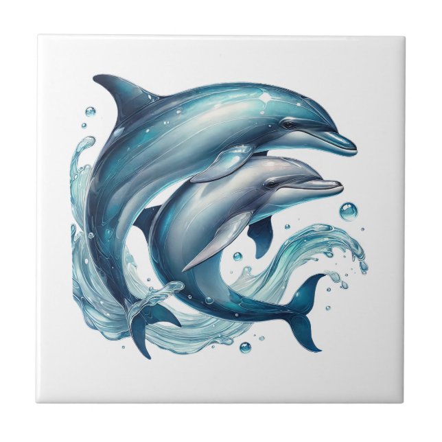 Cute beach dolphin lovers  tile (Front)