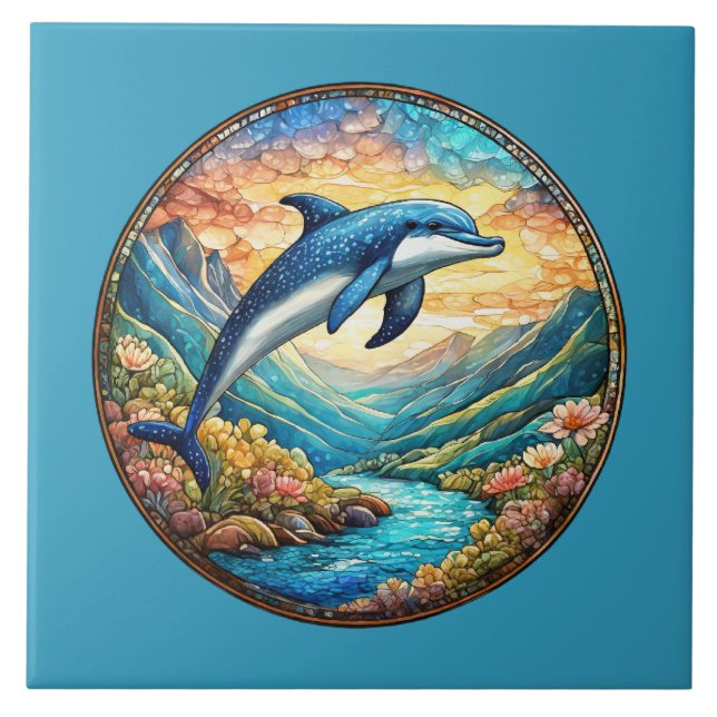 Cute beach dolphin lovers  tile (Front)