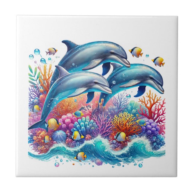 Cute beach dolphin lovers  tile (Front)