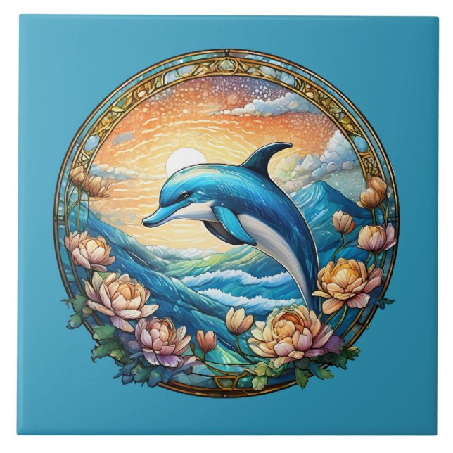 Cute beach dolphin lovers  tile (Front)