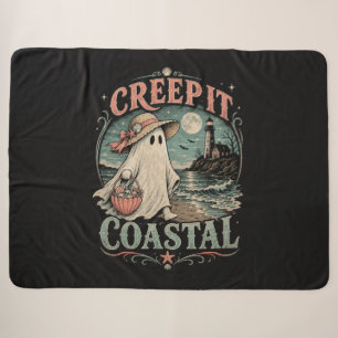 Cute Beach Ghost Spooky Coastal Halloween Sherpa Blanket