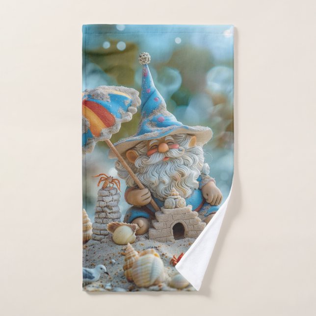 Cute beach gnome with an umbrella hand towel (Hand Towel)
