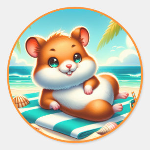 Cute beach hamster lovers classic round sticker