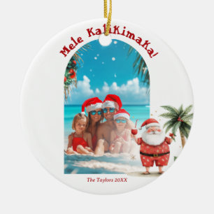 Cute Beach Hawaii Mele Kalikimaka Christmas Photo Ceramic Ornament