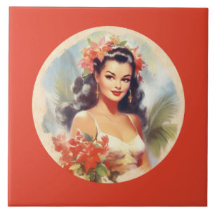 Cute beach Hawaiian lady  Tile