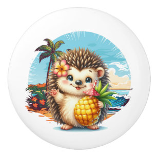 Cute beach hedgehog lovers ceramic knob