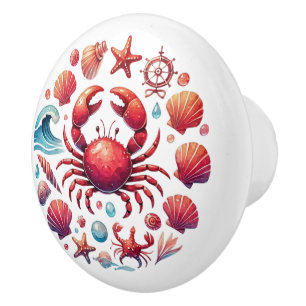 Cute beach house crab ceramic knob