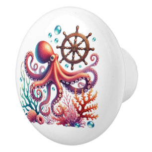 Cute beach house octopus ceramic knob