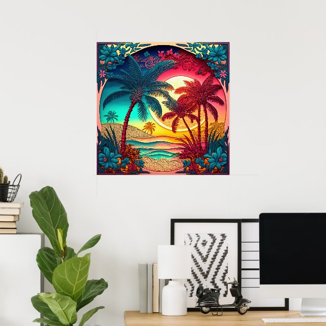 Cute beach house palm tree poster (Home Office)