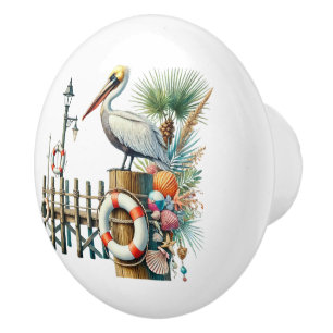 Cute beach house pelican ceramic knob