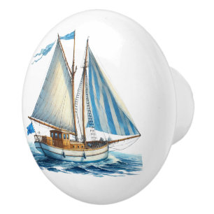 Cute beach house sailboat  ceramic knob