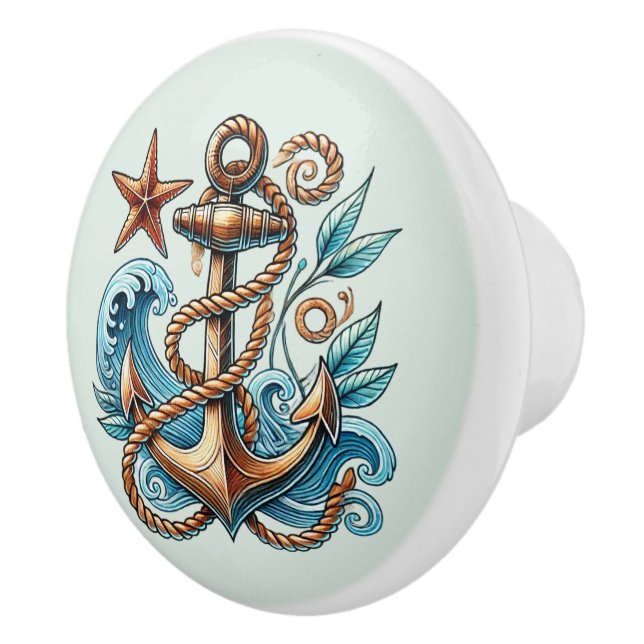 Cute beach house ships anchor ceramic knob (Right)