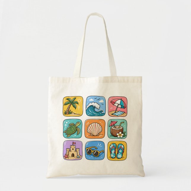 Cute Beach Icons Summer Vacation Tote Bag (Front)