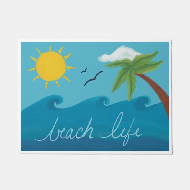 Cute Beach Life Doormat Door Mat with Palm Tree (Front)