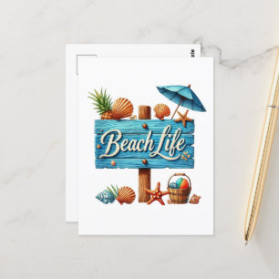 Cute beach life word art sign postcard