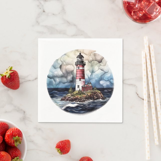 cute beach lighthouse lovers party paper plates napkin (Insitu)