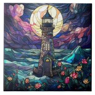 cute beach lighthouse lovers tile