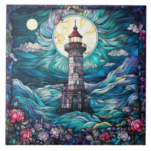 cute beach lighthouse lovers tile