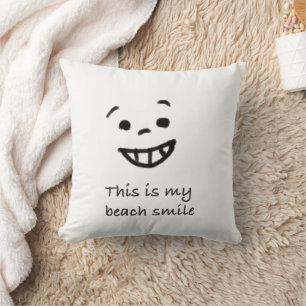 Cute Beach Lover Smile Doodle Face Text Design Throw Pillow