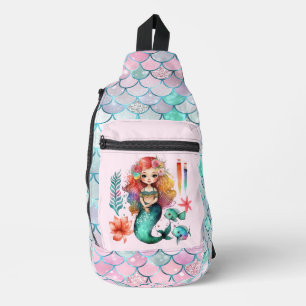 Cute beach mermaid add name girls sling bag