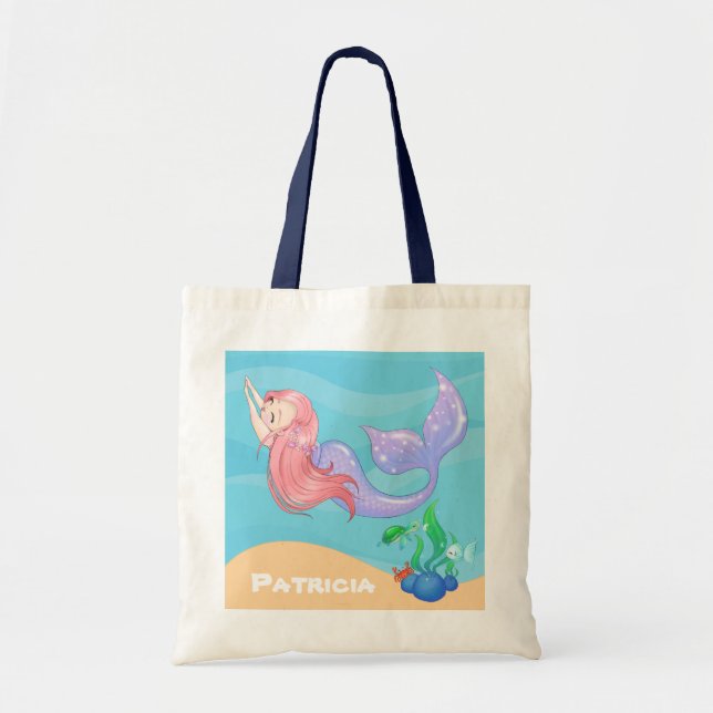 Cute Beach mermaid add name tote bag (Front)