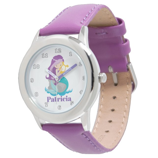 Cute beach mermaid add name watch (Angled)
