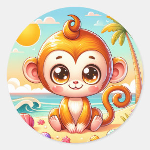 Cute beach monkey lovers classic round sticker