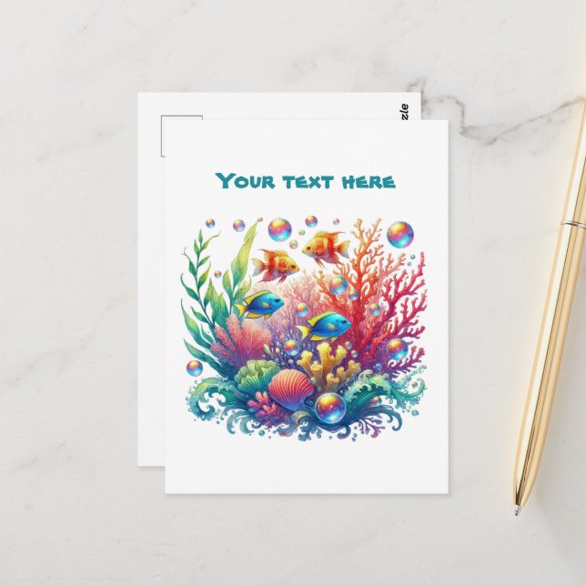 Cute beach ocean fish add text  postcard (Front/Back In Situ)