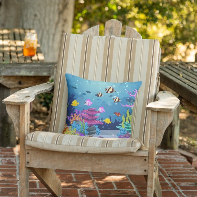 cute beach ocean fish scene outdoor pillow (Chair)