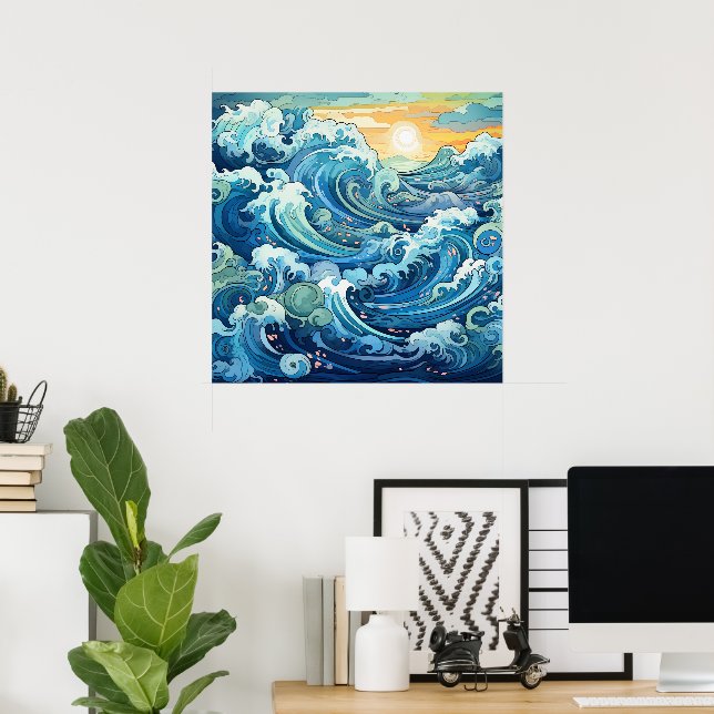 Cute beach ocean waves poster (Home Office)