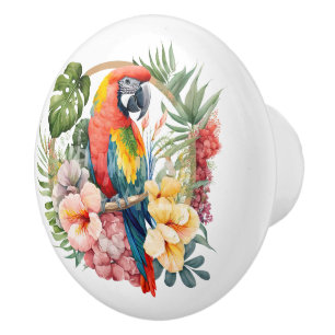 Cute beach parrot flowers  ceramic knob