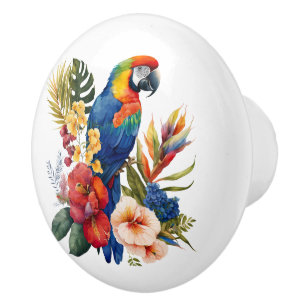 Cute beach parrot flowers ceramic knob
