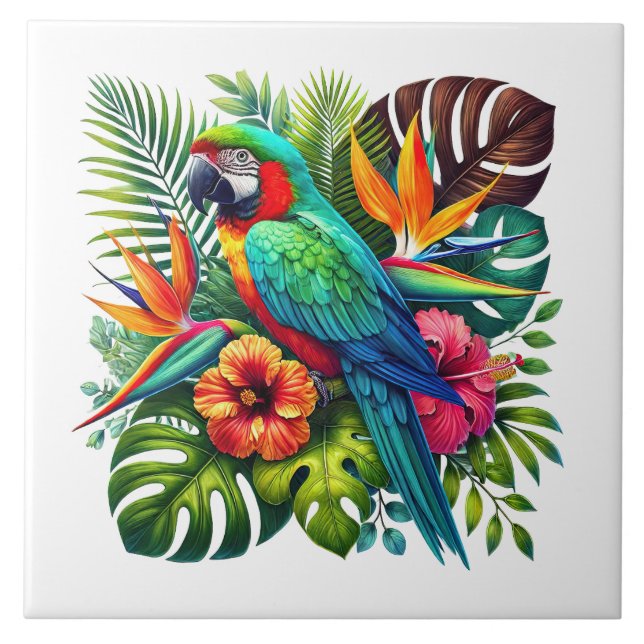 Cute beach parrot lovers  tile (Front)
