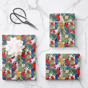 Cute beach parrots tropical pattern  wrapping paper sheet