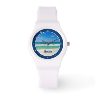 Cute Beach Photo Personalized Seaside White Watch