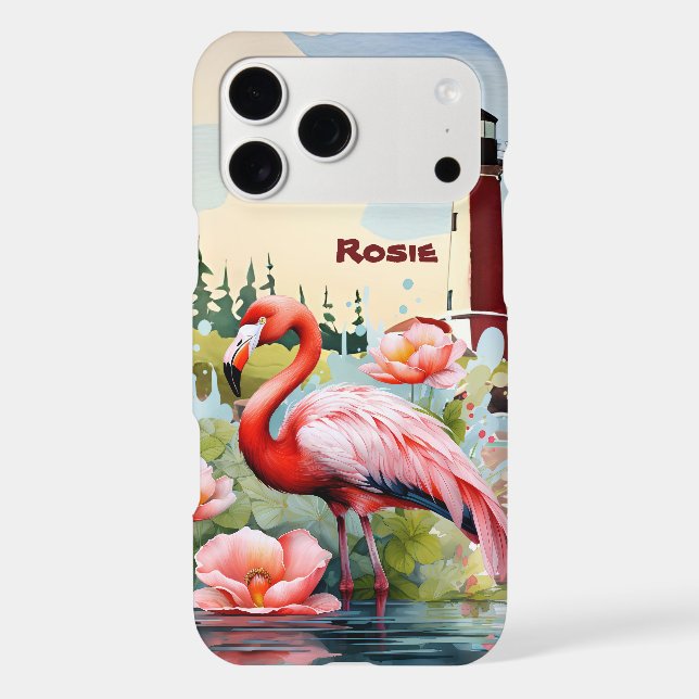 Cute beach pink flamingo add name  (Back)