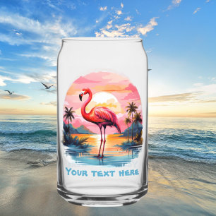 Cute beach pink flamingo add text can glass