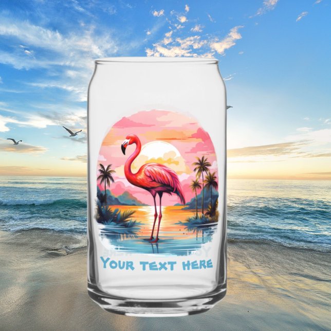 Cute beach pink flamingo add text  can glass (Creator Uploaded)