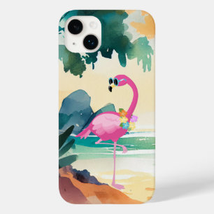 cute beach pink flamingo Case-Mate iPhone 14 plus case