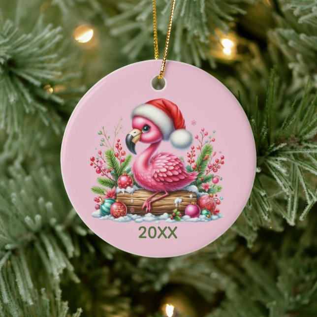 Cute beach pink flamingo ceramic ornament (Tree)