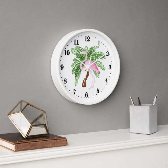 Cute beach pink flamingo decor clock (Office)