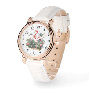 Cute Beach pink flamingo lovers watercolor Watch